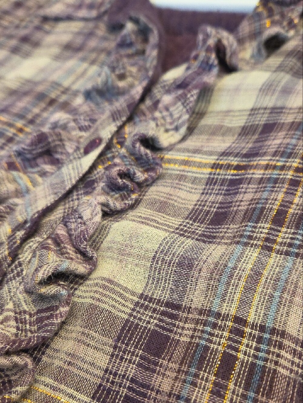 Relativity Lavender Plaid Ruffle-Front Button-Down Shirt - Picture 12 of 14